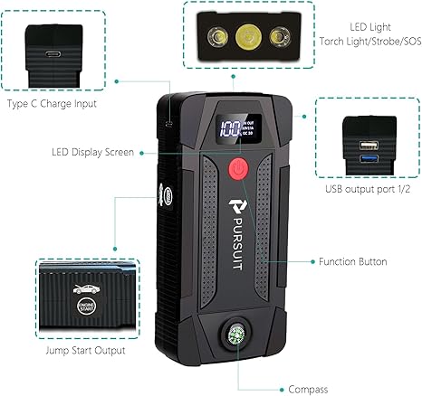 Pursuit Car Jump Starter 1000A Peak Portable Car