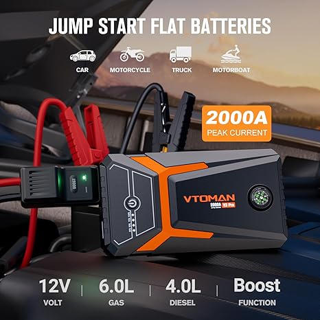 VTOMAN V3 Pro 2000A Jump Starter, Car Battery Jumper