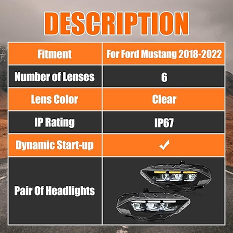 Headlights for Ford Mustang 2018 2019 2020 2021 2022